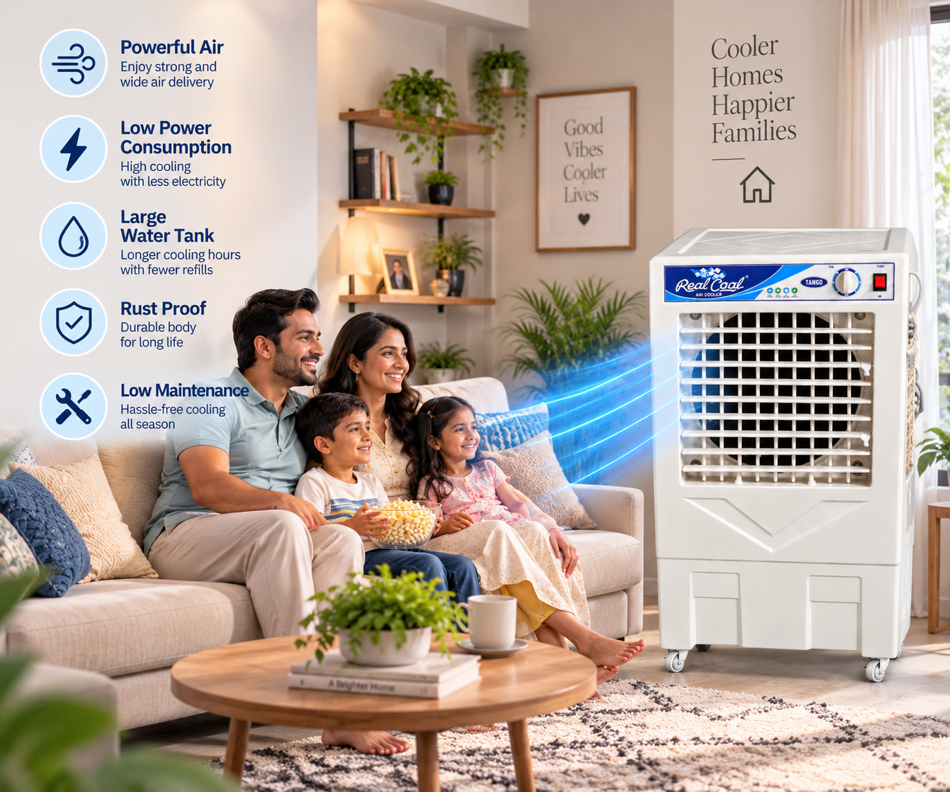 RealCool Tango air cooler with powerful air, low power consumption and large water tank